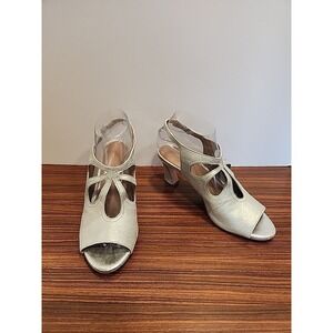 Woman's Bernardo Nili Sz 7.5 Silver Vero Cuoio Leather Strappy Slingback Sandals